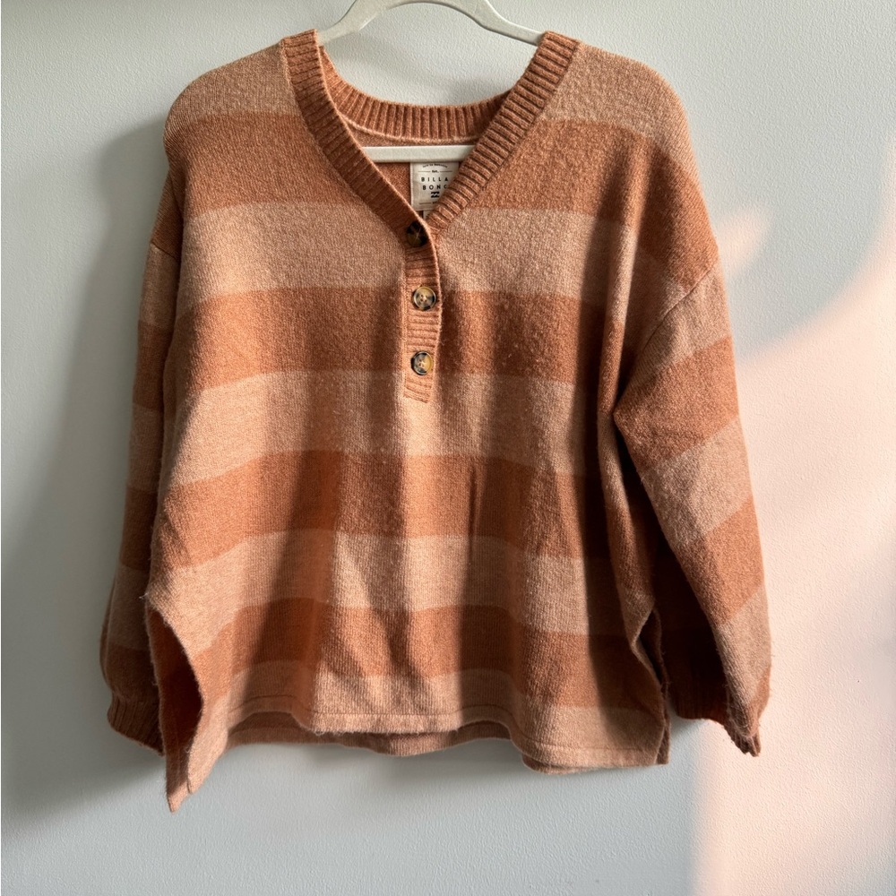 BILLABONG Warm Terracotta V-Neck Sweater with Relaxed Fit